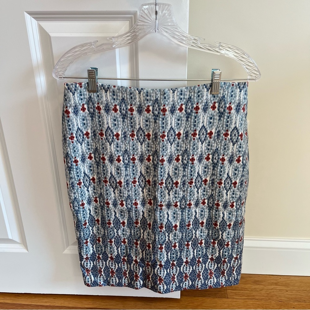 LOFT Aztec Print Woven Pencil Skirt Blue Size 8
